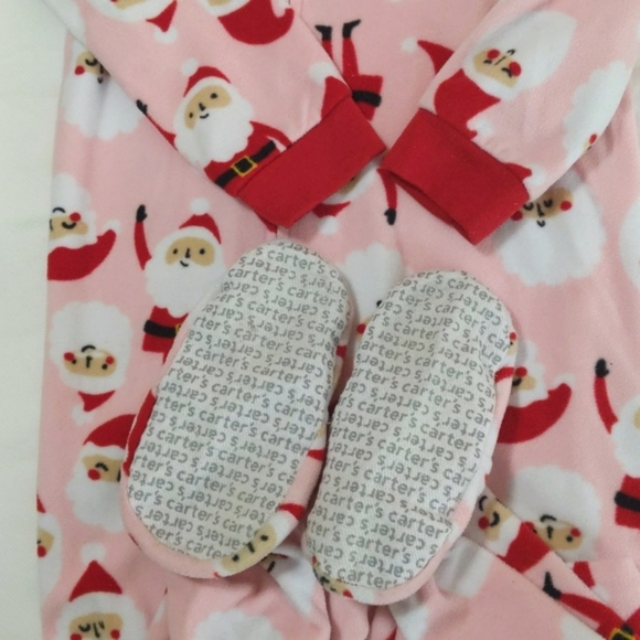 carter's pink santa christmas fleece zipper footie sleeper pajamas size 5 girls - Picture 3 of 5